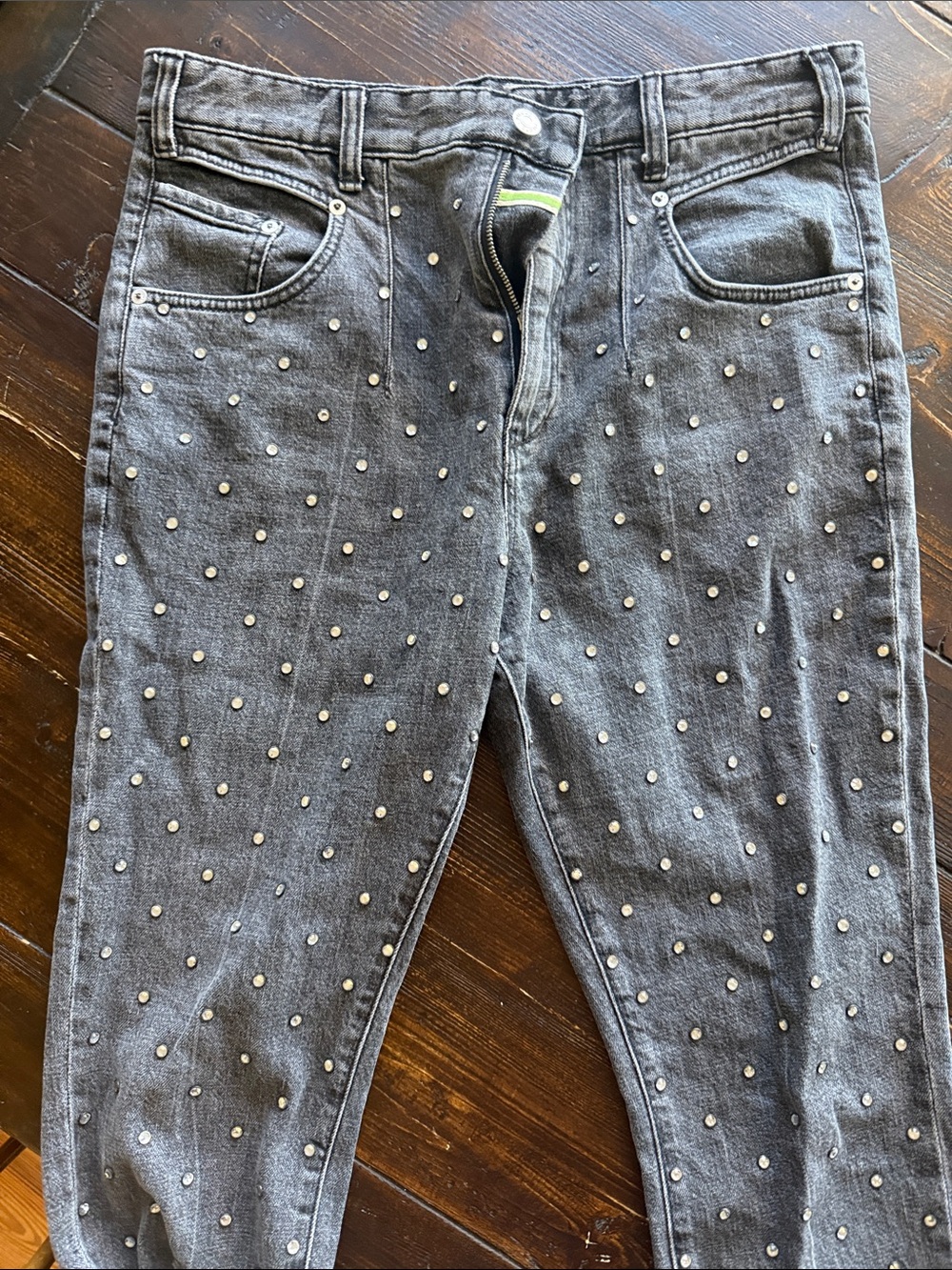 Anthropologie Gray pilcro Straight-Leg Jeans with Silver Studs size 30